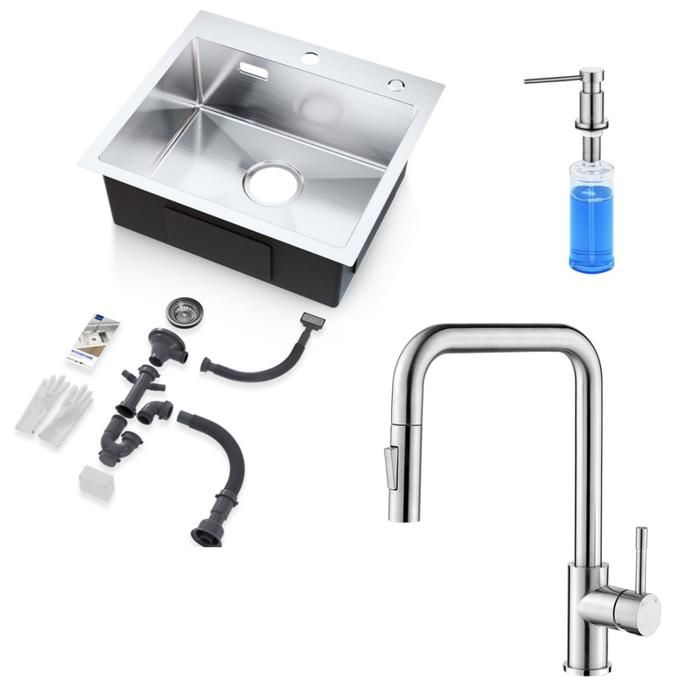 Fregadero de cocina - cepillado - 50x45cm - inox - 1 cubeta - para empotrar