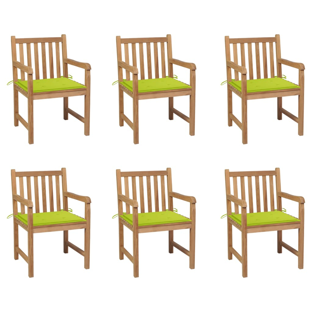 vidaXL sillas de jardín 6 uds madera maciza teca cojines verde brillo