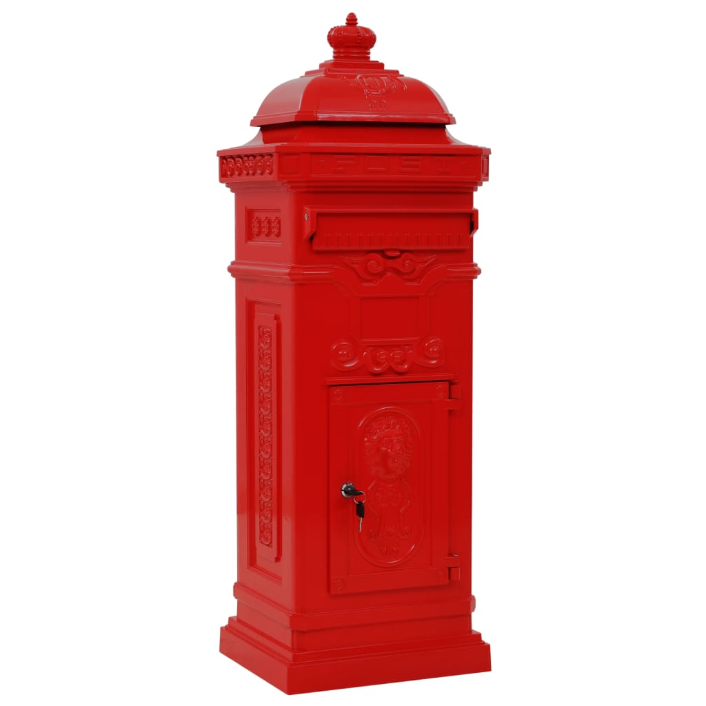 vidaXL buzón de columna de aluminio estilo vintage inoxidable rojo