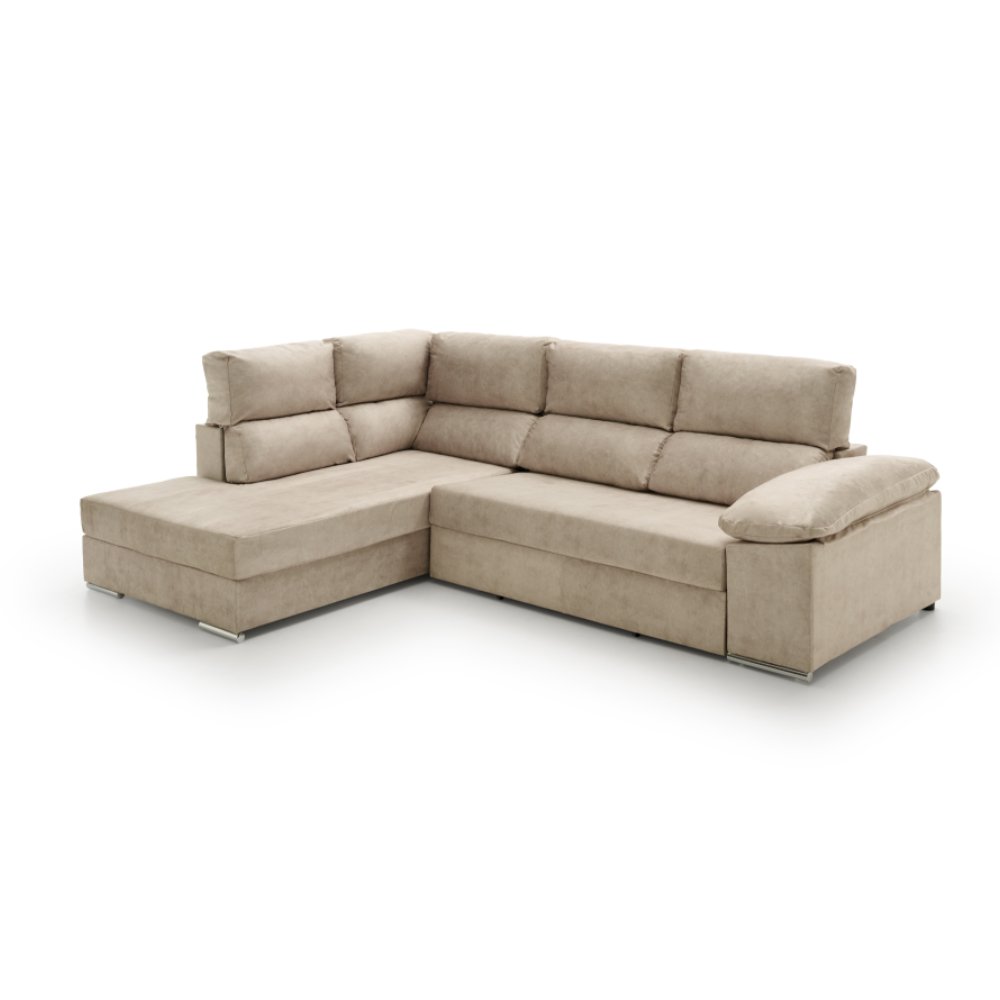 Sofa chaise longue cama con arcón giulia beige derecha