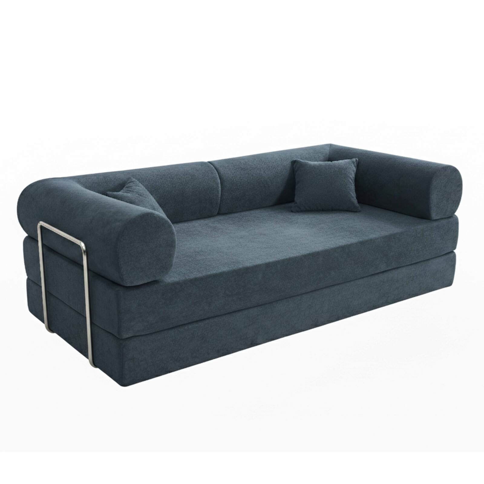 Sofá cama de 2 plazas en tela con cojines modulares azul oscuro 204 cm