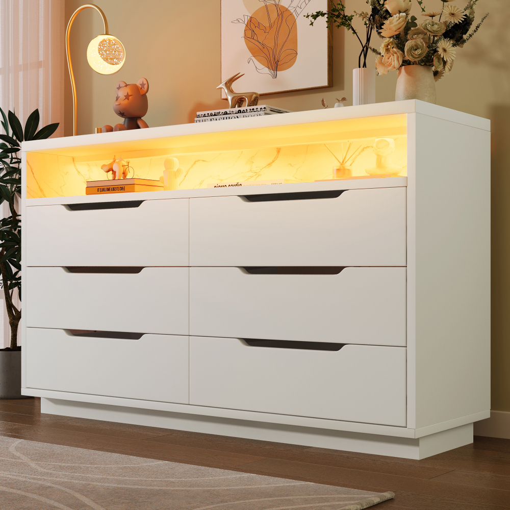 Aparador con LED 6 cajones blanco 85x120x40cm