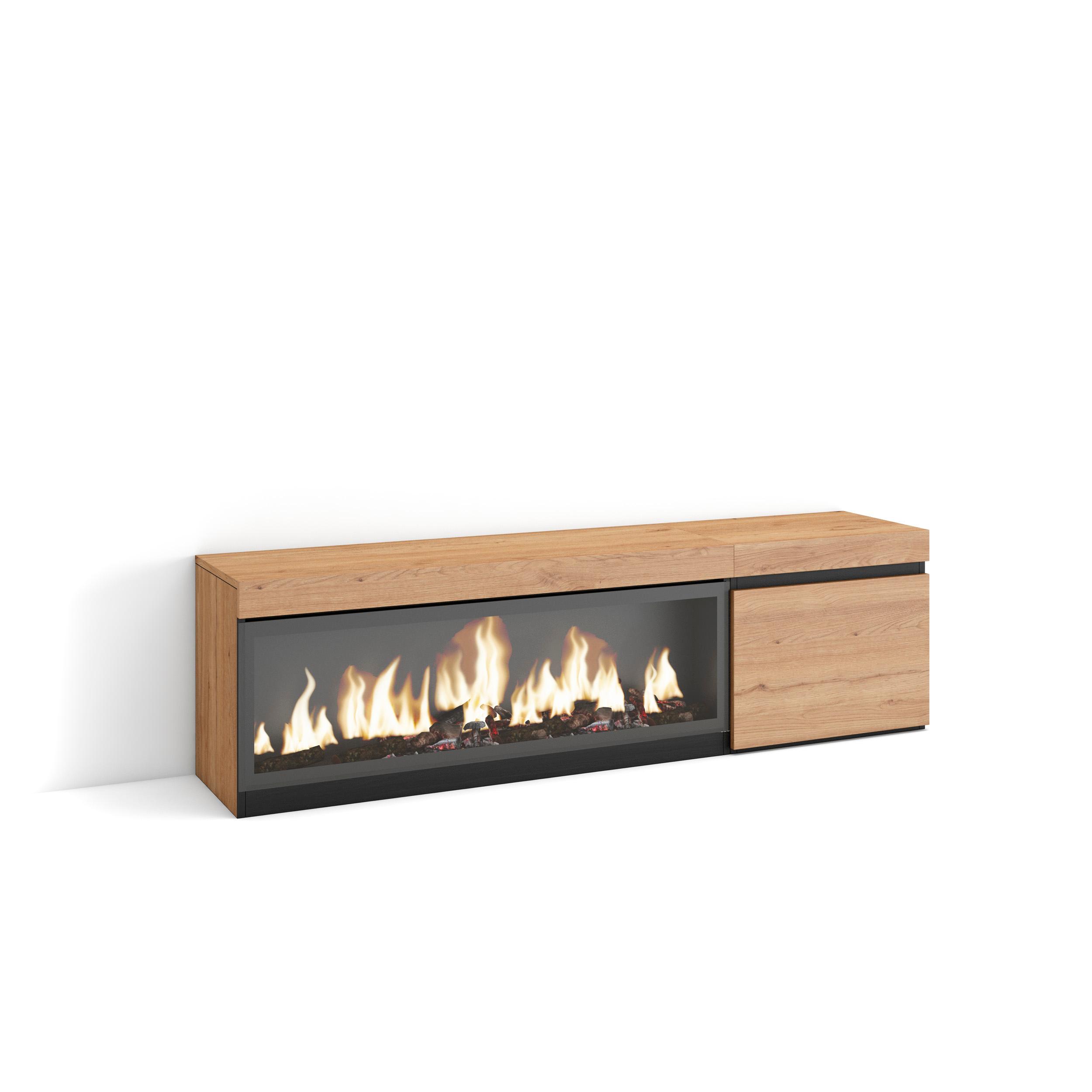 Mueble tv, 158x35x45cm, roble, chimenea eléctrica xxl rf3249