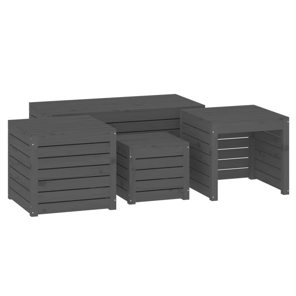 vidaXL juego de cajas de jardín 4 piezas madera maciza de pino gris