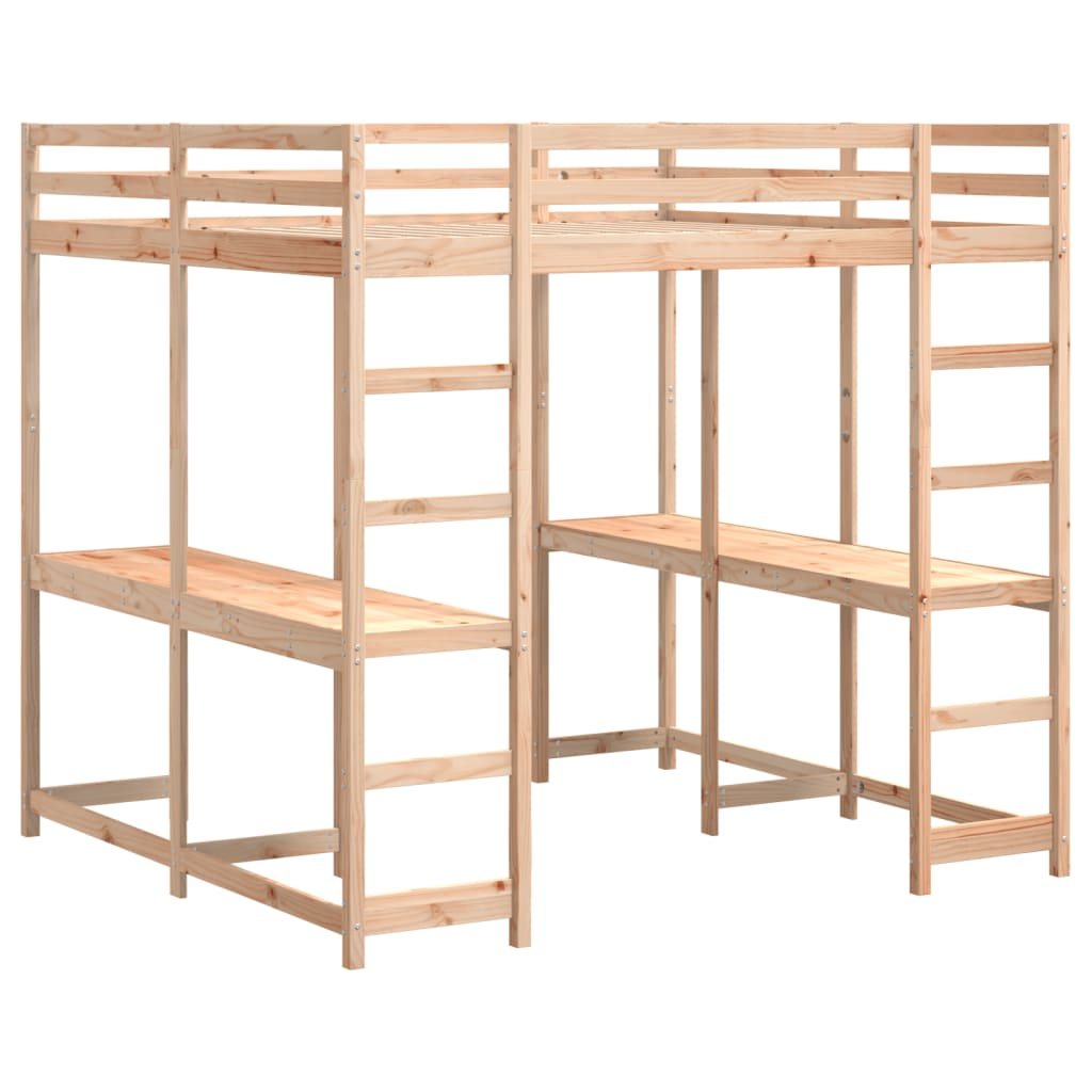 vidaXL cama alta con escritorio y escalera madera maciza 160x200 cm
