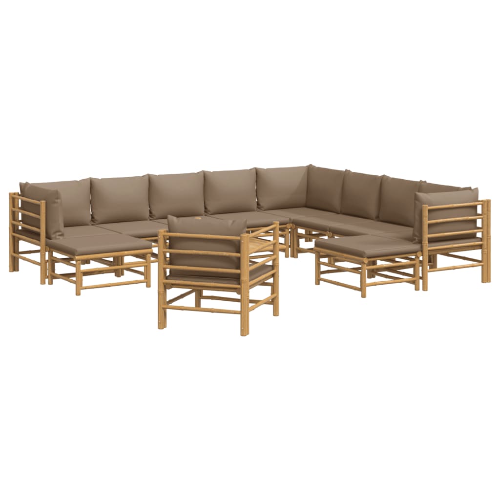 vidaXL set de muebles de jardín 12 piezas bambú y cojines gris taupé