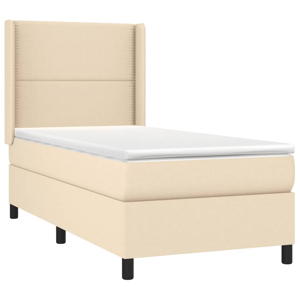 vidaXL cama box spring colchón y luces LED tela color crema 90x190 cm