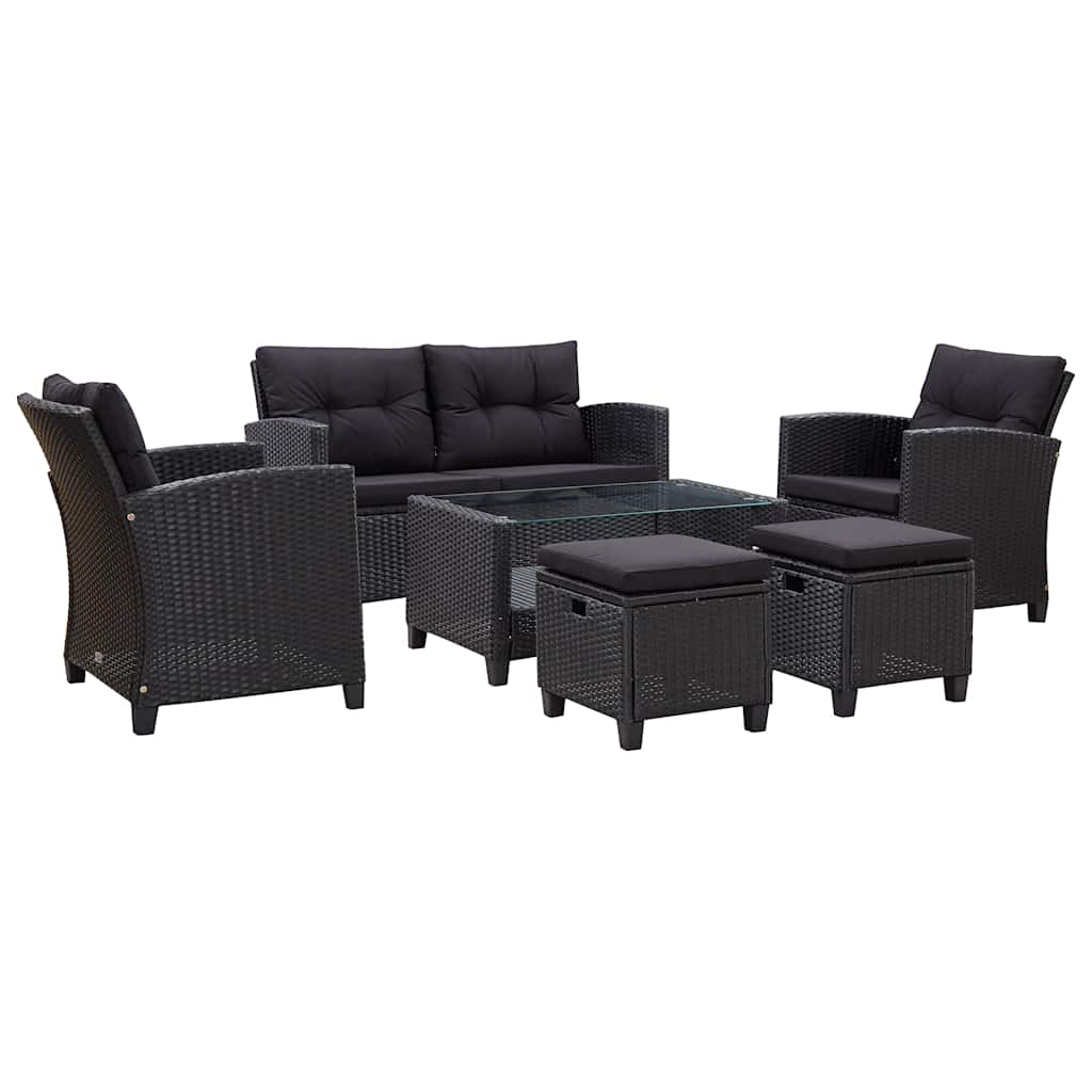 vidaXL set de sofás de jardín 6 piezas y cojines ratán sintético negro
