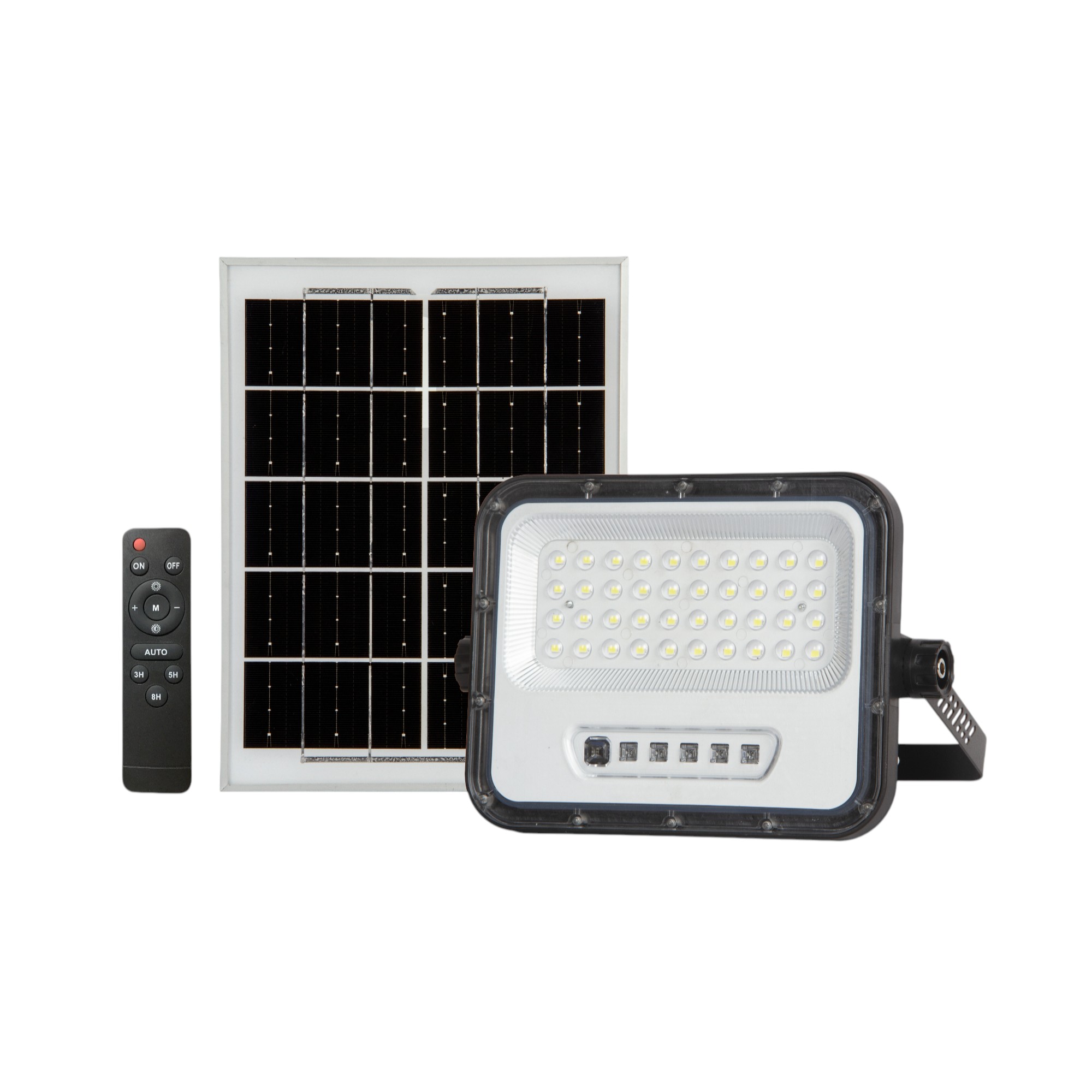 Proyector LED solar 100w 650lms con mando. 40 LEDs blanco frío 6500k