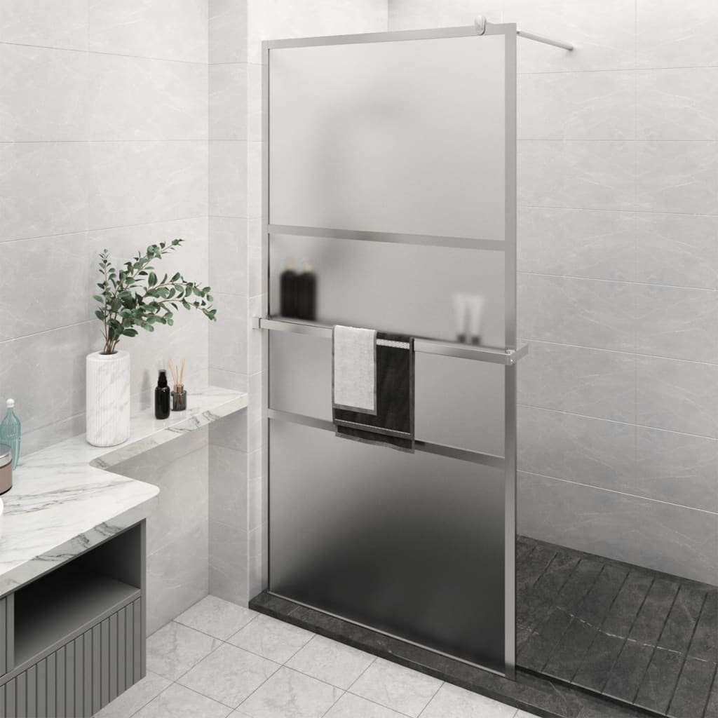 Mampara ducha con estante vidrio esg y aluminio cromo 115x195cm