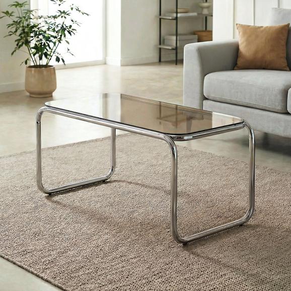 Mesa de centro amaya de metal de estilo contemporáneo con tapa de cristal m
