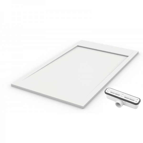 Plato de ducha de resina blanco - 80x140cm - mod. Ambiente válvula + tapa