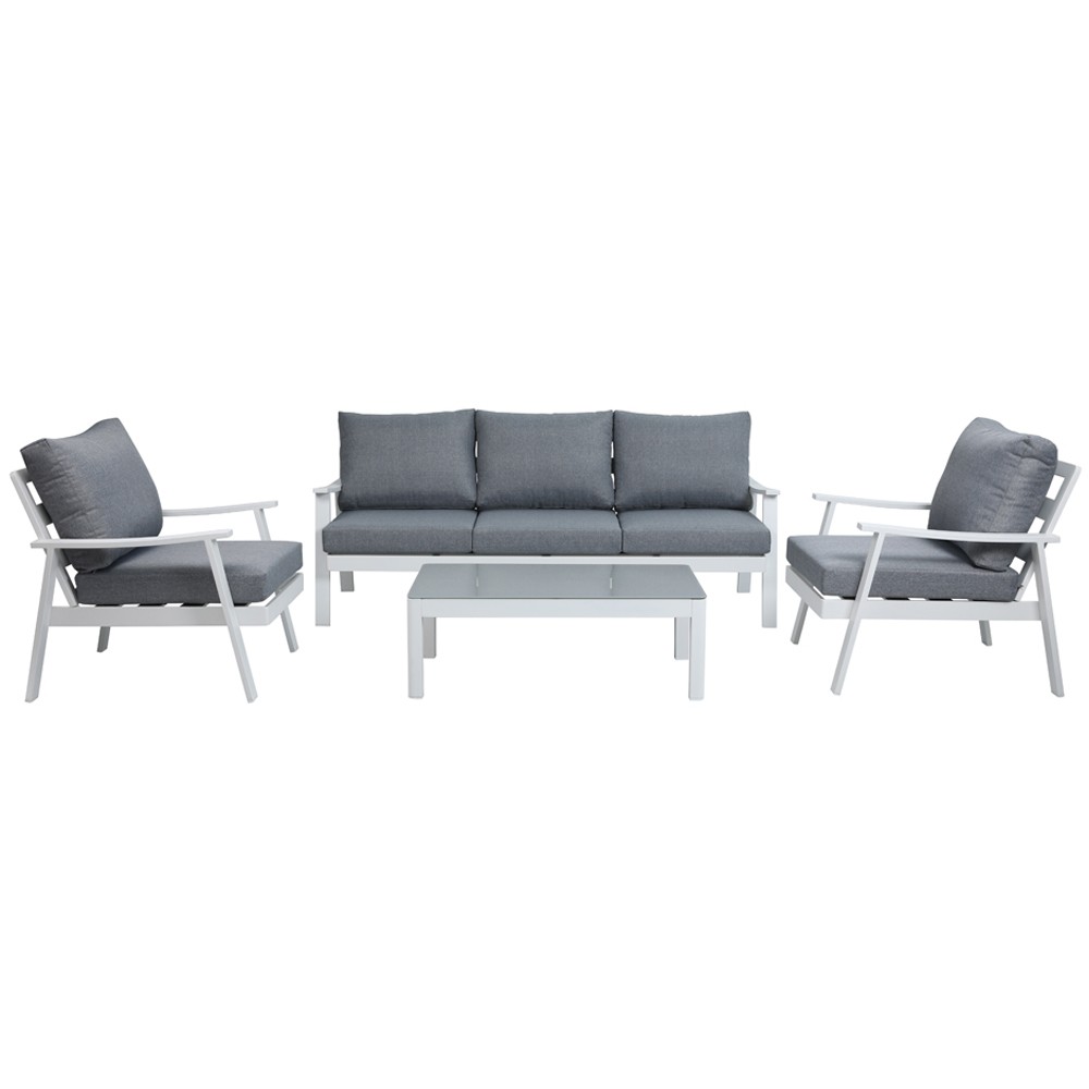 Momma Home Conjunto Javea 4 piezas aluminioasiento en tejido gris.