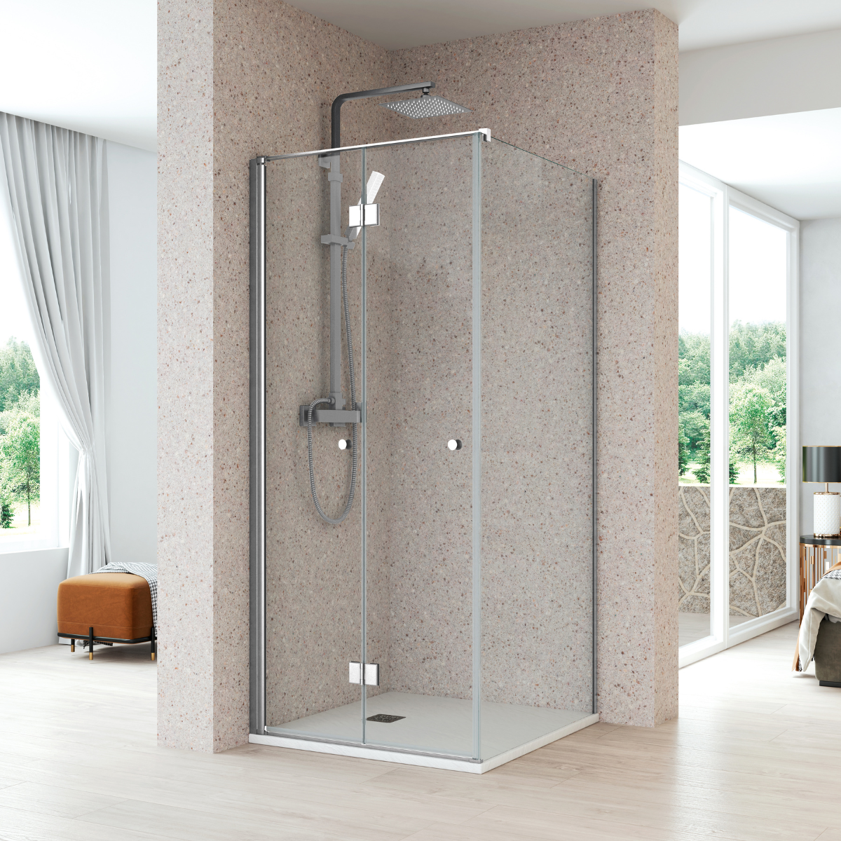Mampara ducha rectangular plegable 1 fijo 90 + 100cm transparente cromo