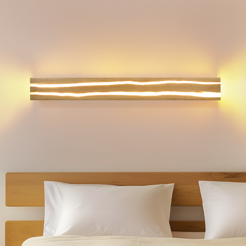 Nettlife aplique pared LED madera 80cm 13w luz lineal cálida 3000k pasillo