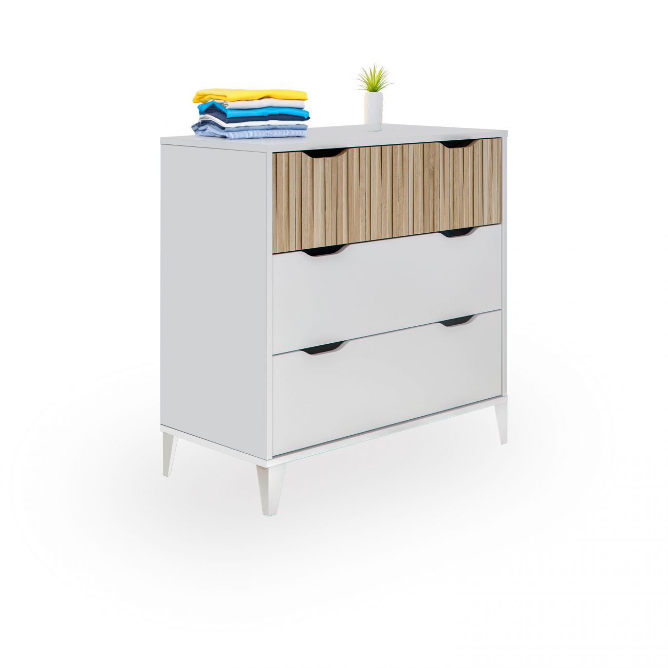 Cómoda de 3 cajones amplios y versátiles 70,5x76 cm nitza on blanco - natur