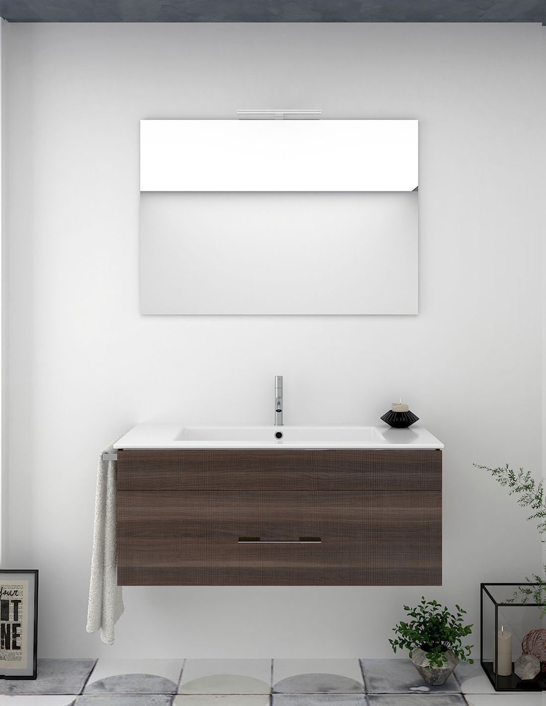 Mueble de baño florencia con lavabo y espejo 100x40cm fresno tea