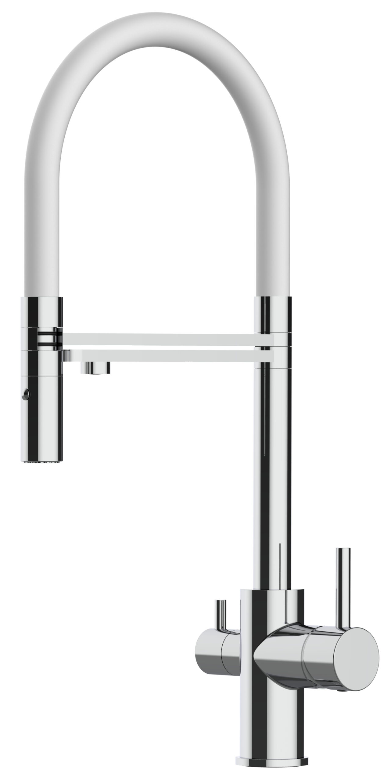 Grifo de cocina 3 vías cromado Serie FL caño blanco flexible ducha 2chorros