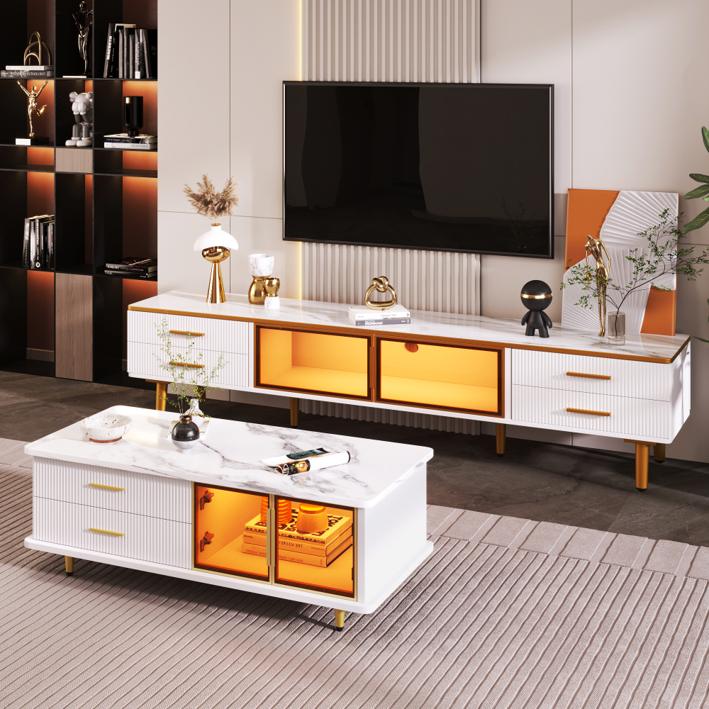 Conjunto mueble de tv y mesa de centro para salón madera – blanco