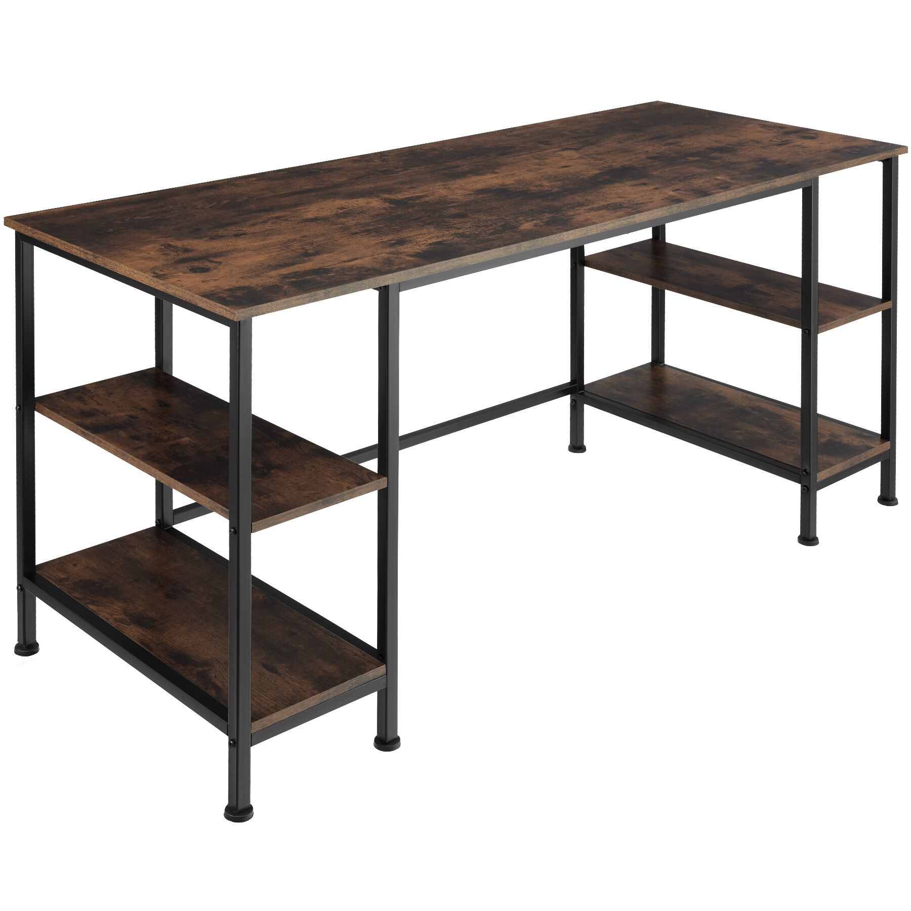Escritorio estilo industrial, 4 estantes, 137x55x75 cm, madera oscura