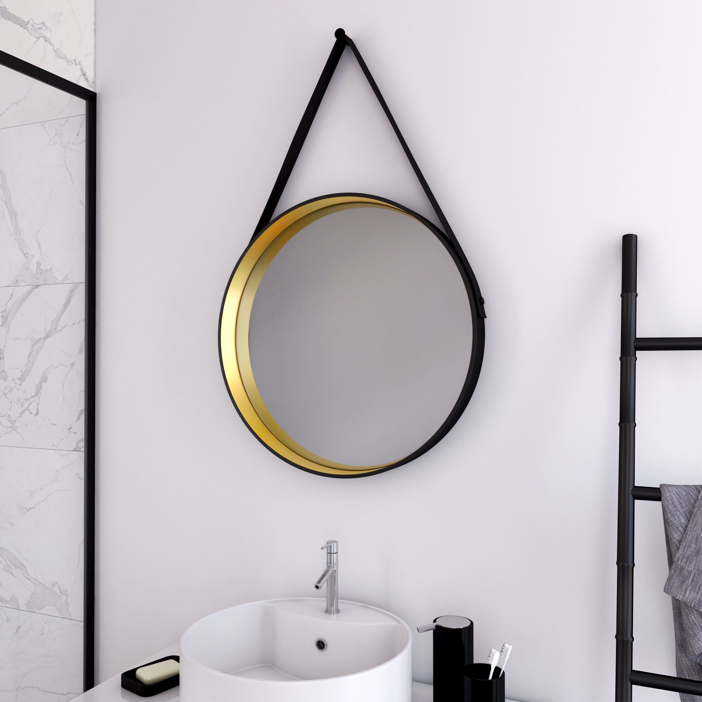 Espejo redondo tipo barbero - diametro 50cm - barber gold