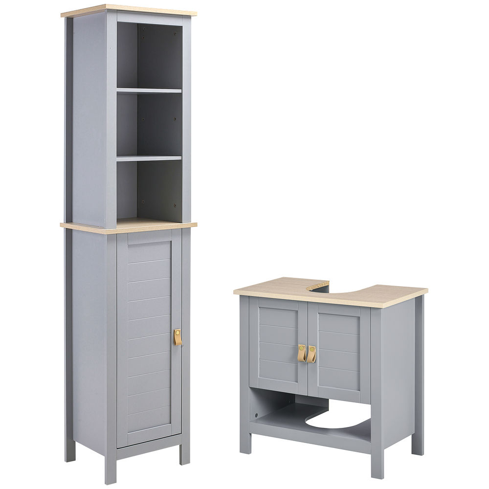Conjunto de baño 39x30x168 cm mdf color gris kleankin, hogar - baño