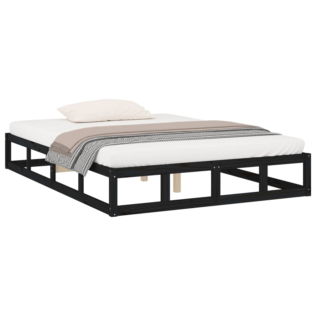 vidaXL estructura cama doble pequeña madera maciza negro 120x190 cm