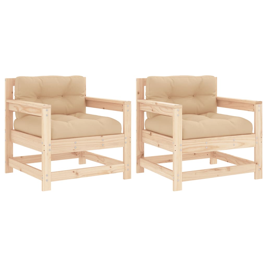 vidaXL sillones de jardín con cojines 2 uds madera maciza de pino