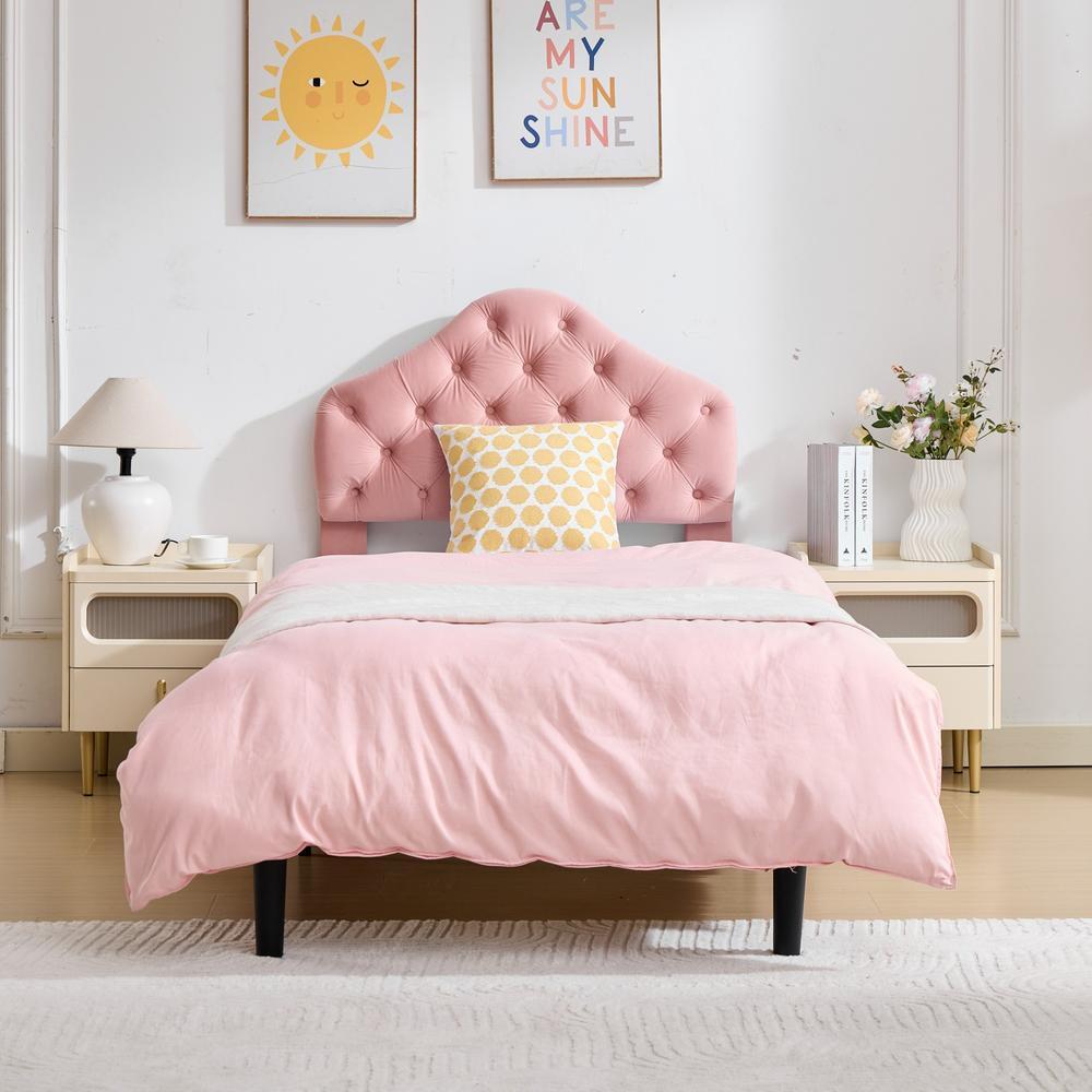 Cama infantil 90x200cm terciopelo cabecero ajustable sin somier rosa