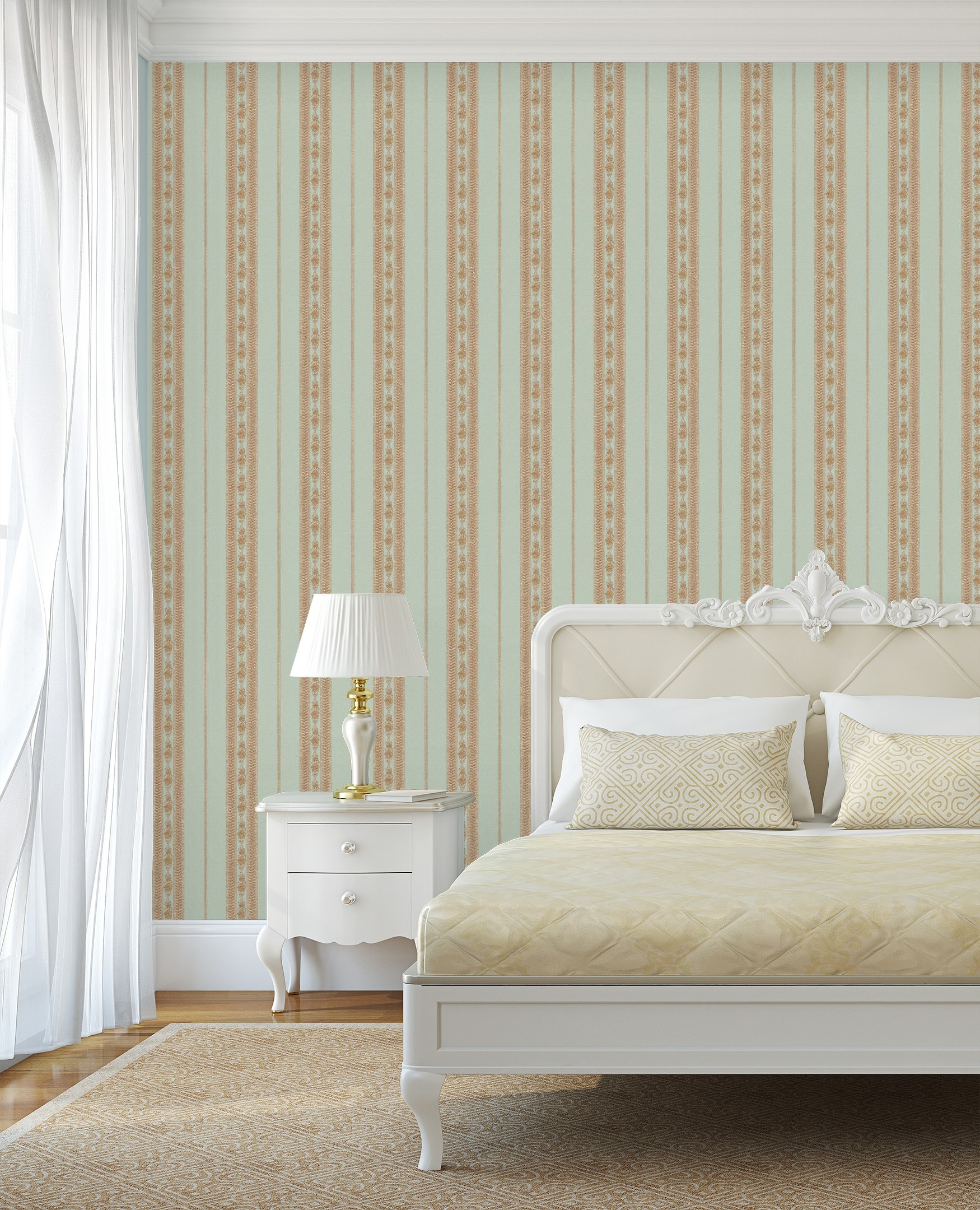 Papel pintado gaulan de rayas con textura de tela tejida en 10.6m²