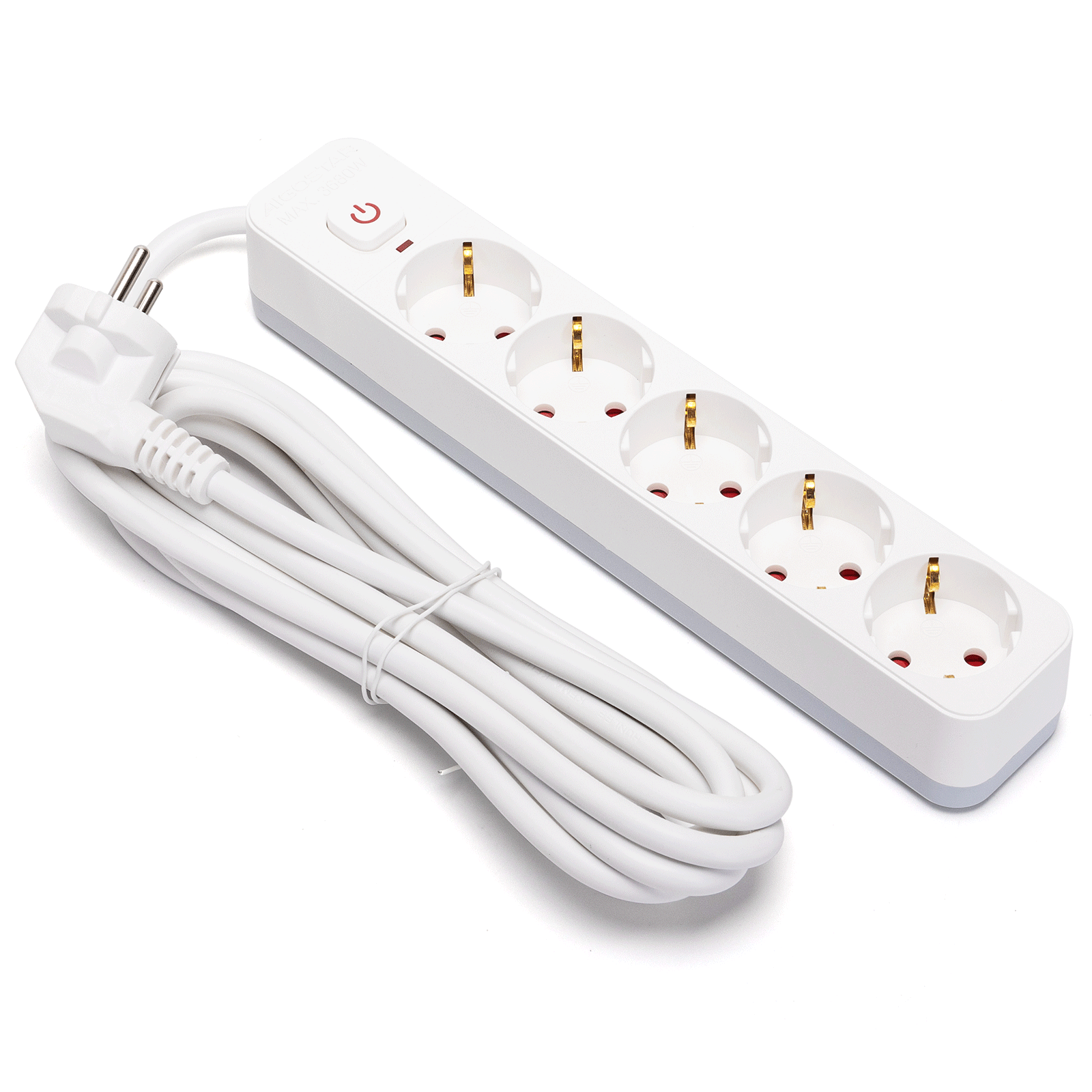 Aigostar regleta 5 enchufes, alargador 3m con interruptor, blanco