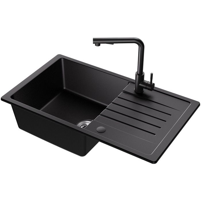 Fregadero de cocina de granito 78x45cm con grifo extraíble y escurridor rev