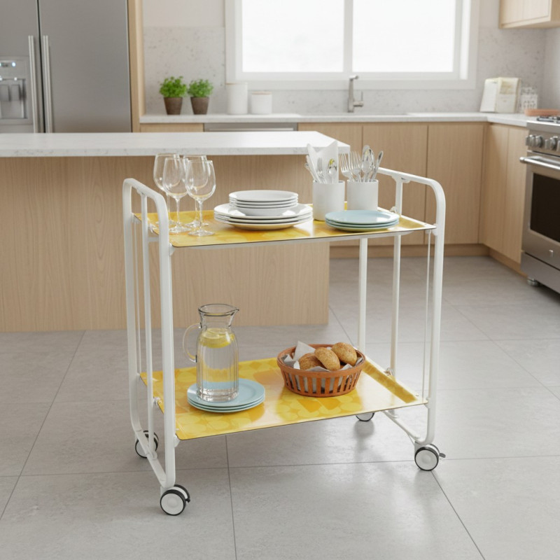Carrito auxiliar con ruedas bauhaus armazón metálico blanco, 2 bandejas