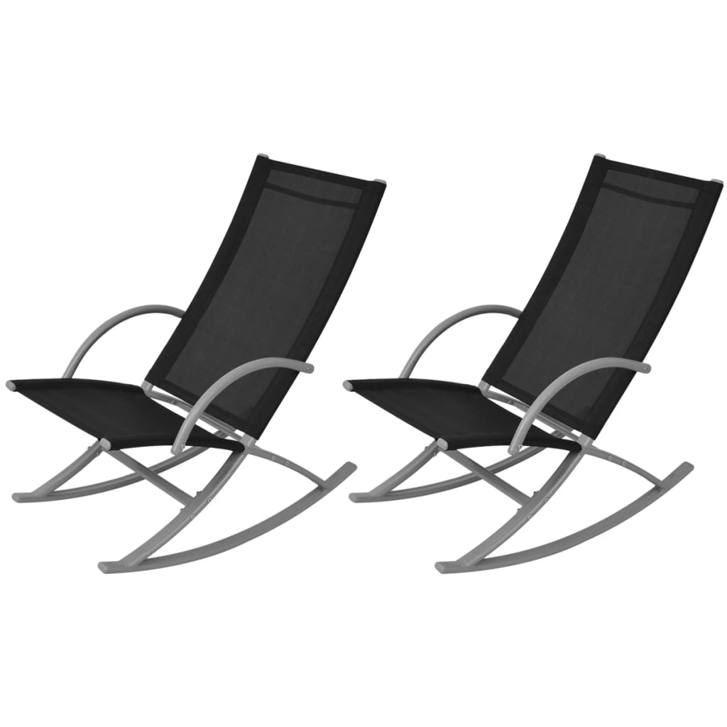vidaXL sillas mecedoras de jardín 2 unidades acero y textilene negro
