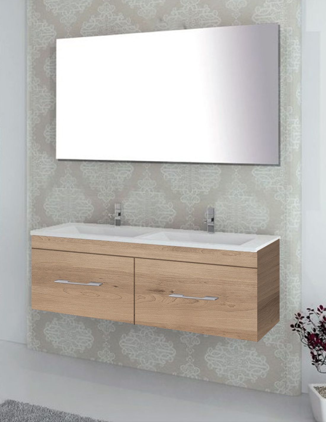 Mueble de baño florencia con lavabo dos senos y espejo 120x45cm estepa