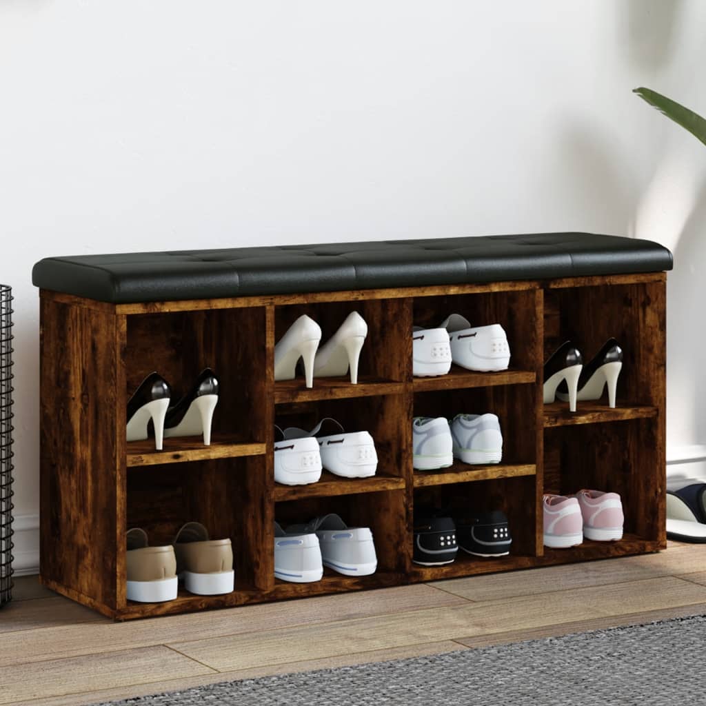 Banco zapatero madera de ingeniería roble ahumado 102x32x50 cm esxt8997
