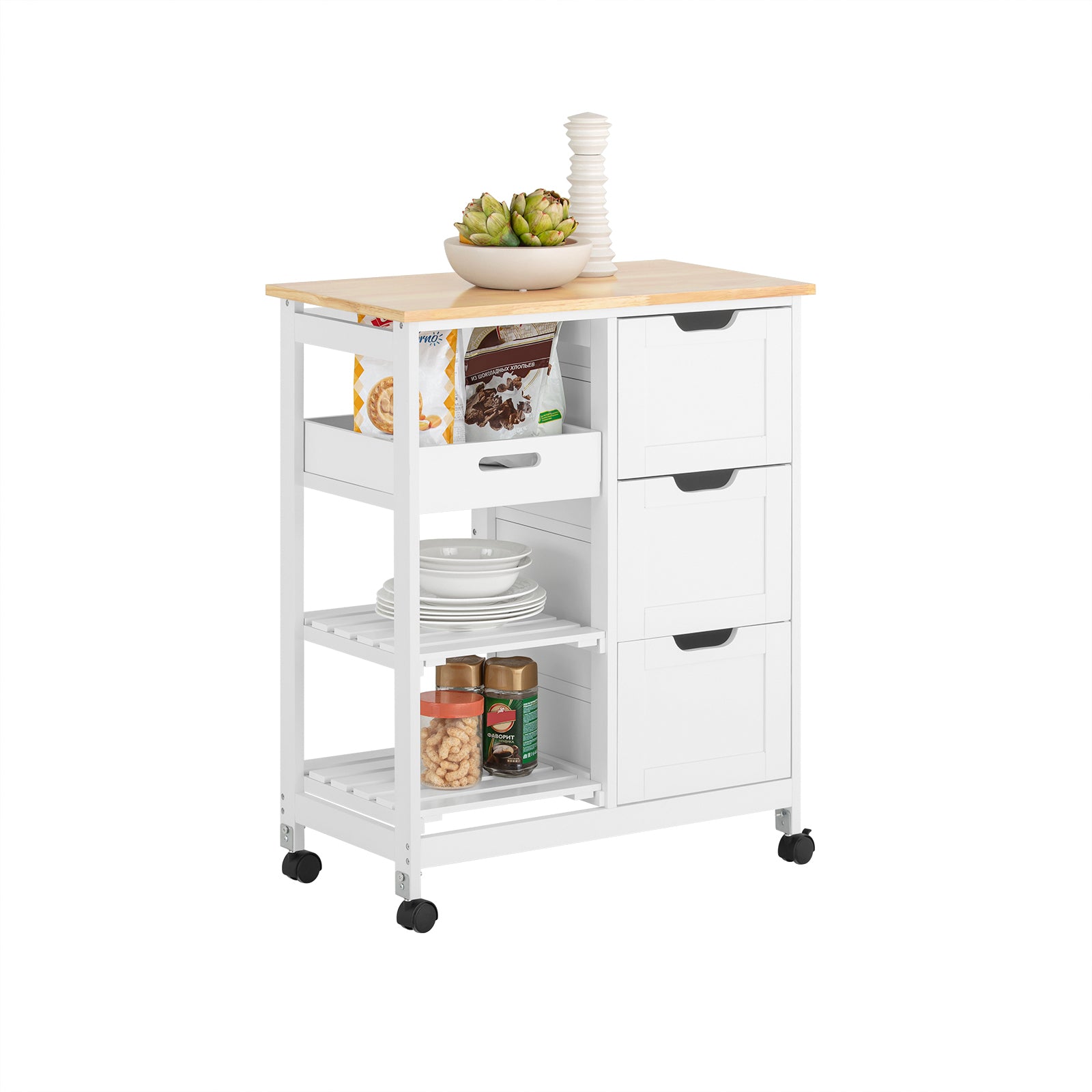 Carrito de cocina con 3 cajones y 3 estantes fkw79-w sobuy