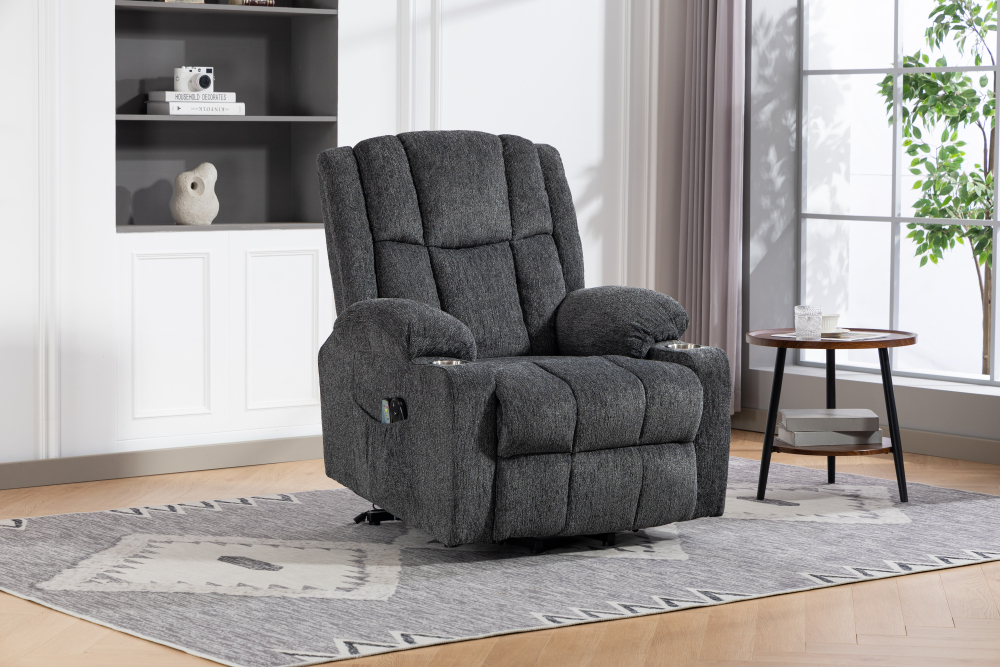 Sillón relax eléctrico gris oscuro con elevador, masaje, calor y reposapiés