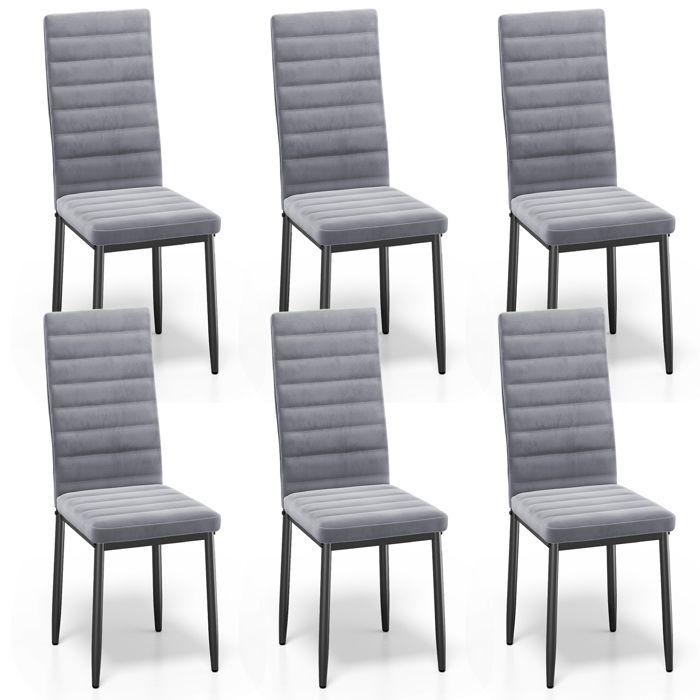 Sillas escandinavas de terciopelo gris claro - lote de 6