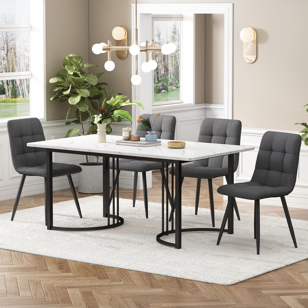 Conjunto de mesa y sillas mdf mármol blanco 5 piezas 4 sillas gris oscuro