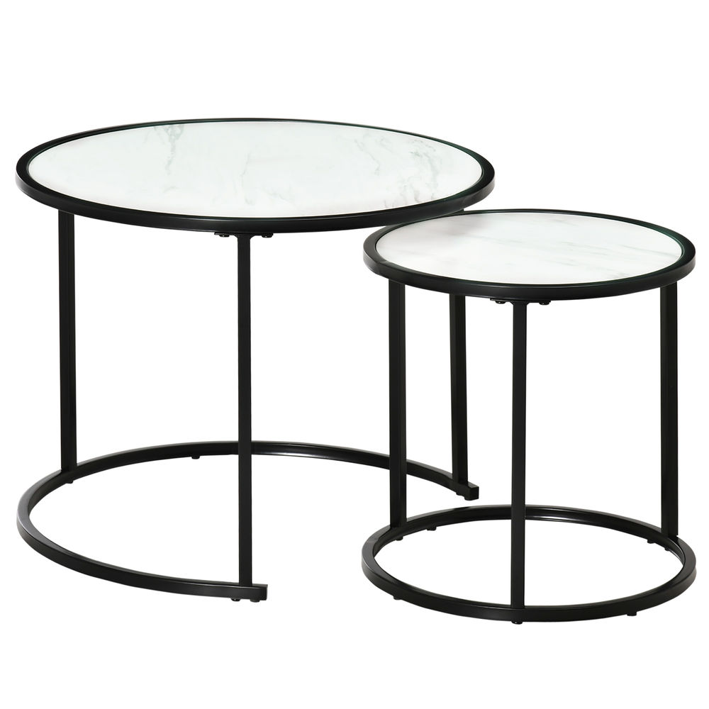 Set 2 mesas auxiliare 60x60x46 cm acero y mdf color blanco Homcom