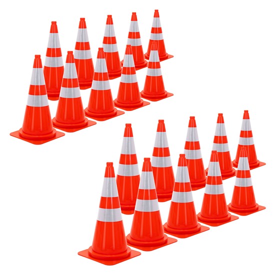 20x pilones de señalización tráfico 75 cm, naranja 2 bandas reflectantes