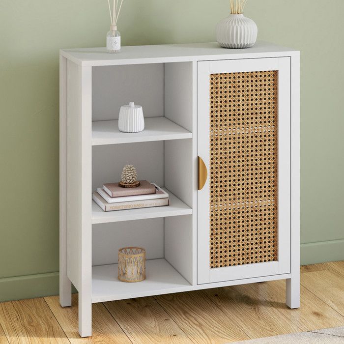 Aparador blanco con rejilla 1 puerta 70 cm