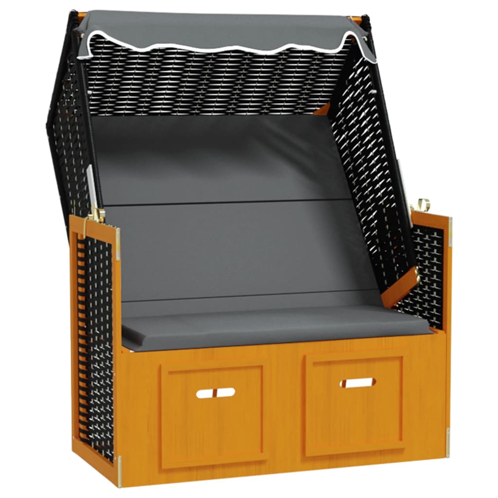 vidaXL silla strandkorb dosel ratán sintético madera negro antracita