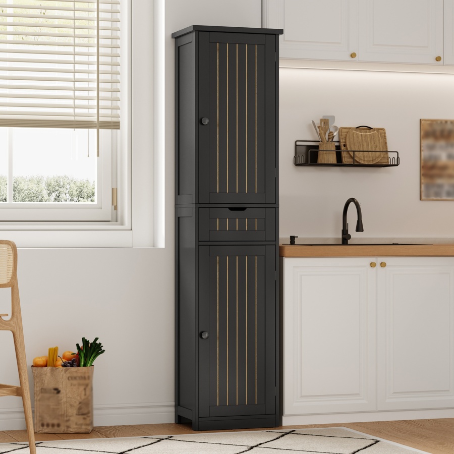 Armario alto de cocina con 2 puertas y 1 cajón negro 170x40x30cm