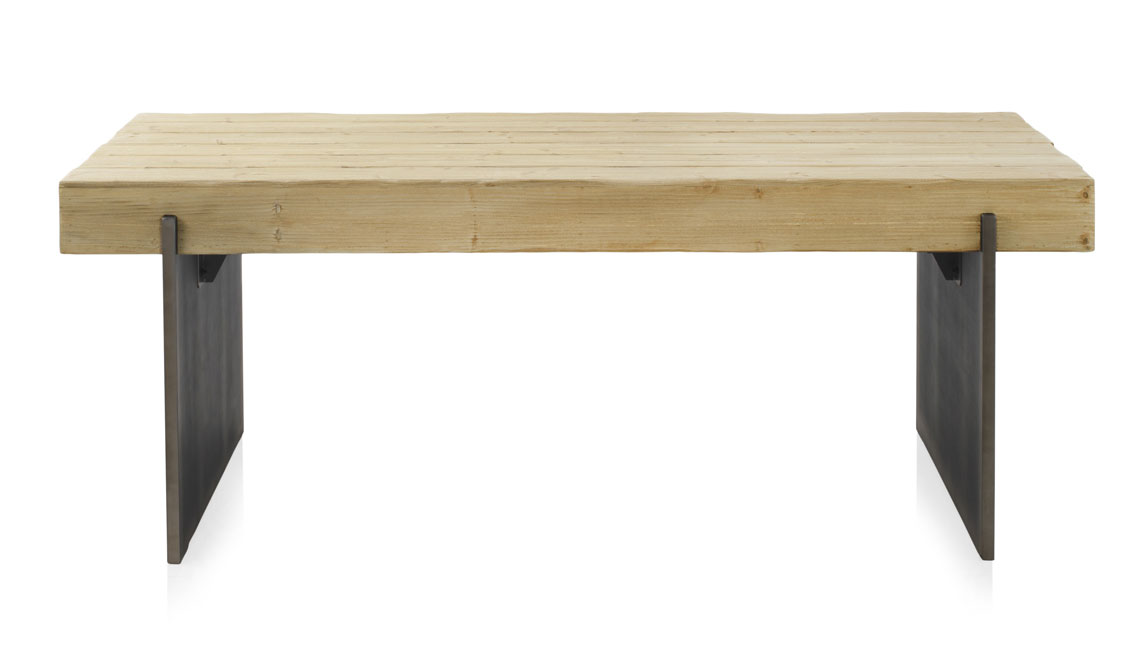 Mesa de centro chapada en abeto y patas lacadas metalizadas, 200x94x76cm