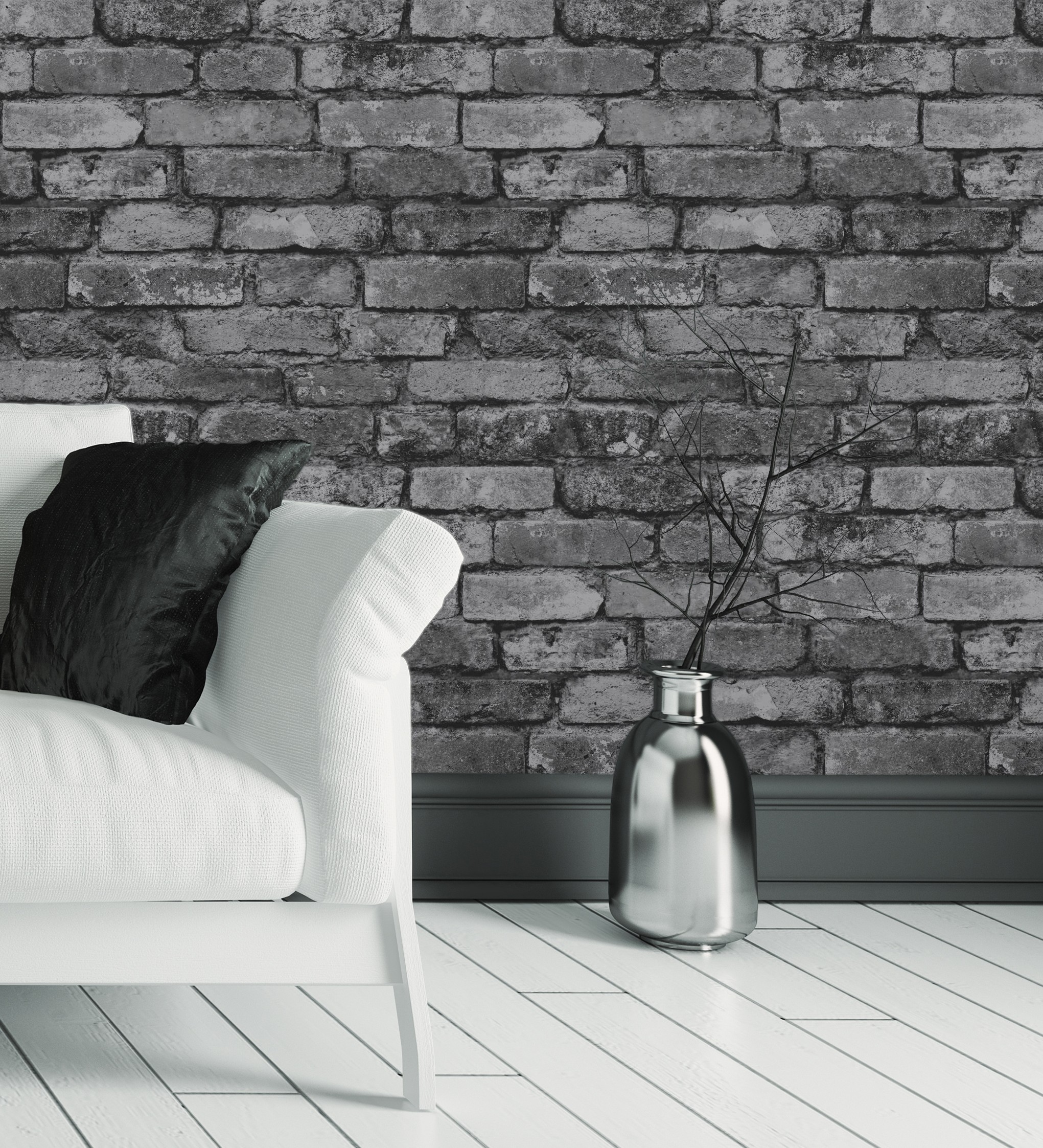 Papel pintado gaulan lavable muro de ladrillos gris oscuro y negro 5.23m²