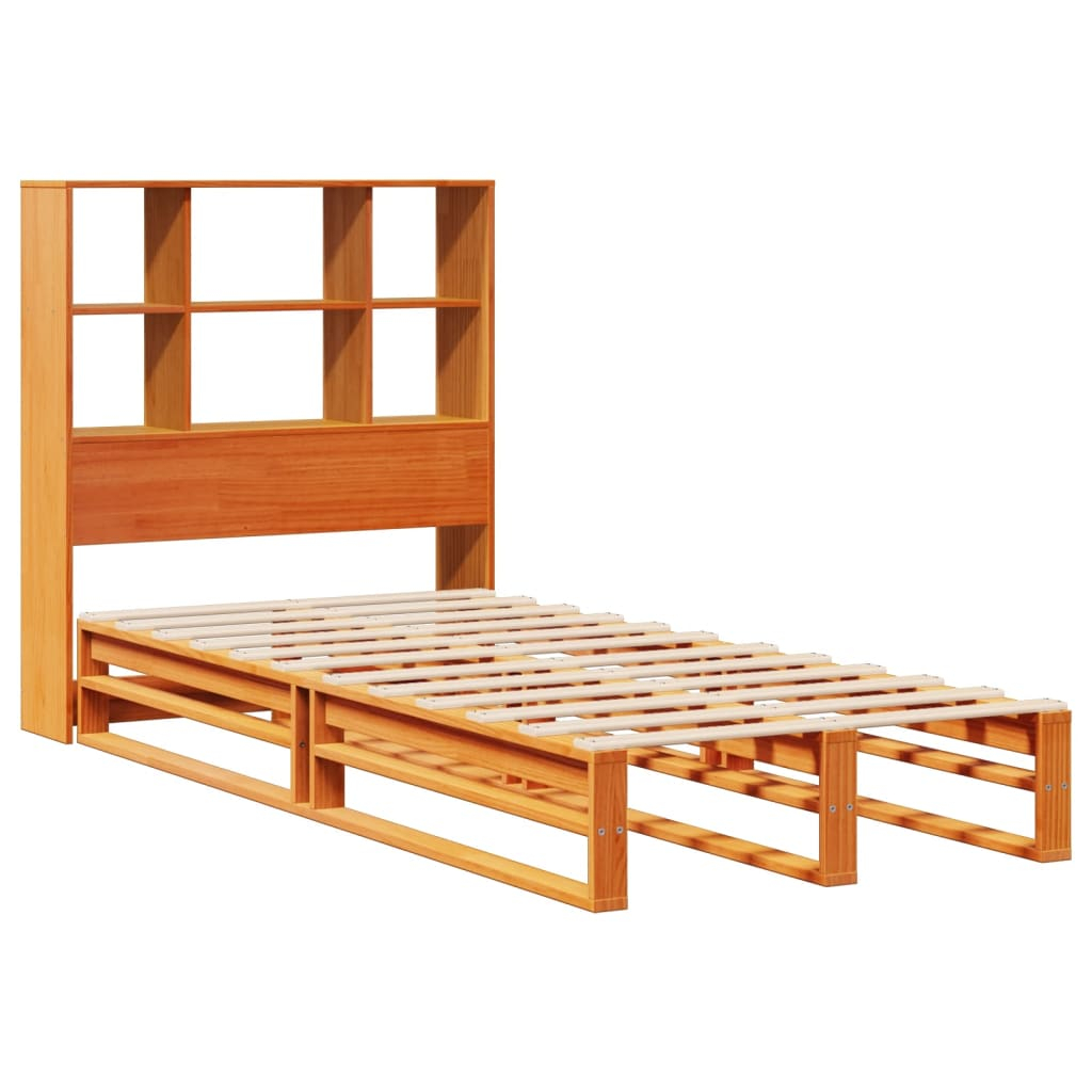 vidaXL cama con estantería sin colchón madera maciza marrón 100x200 cm