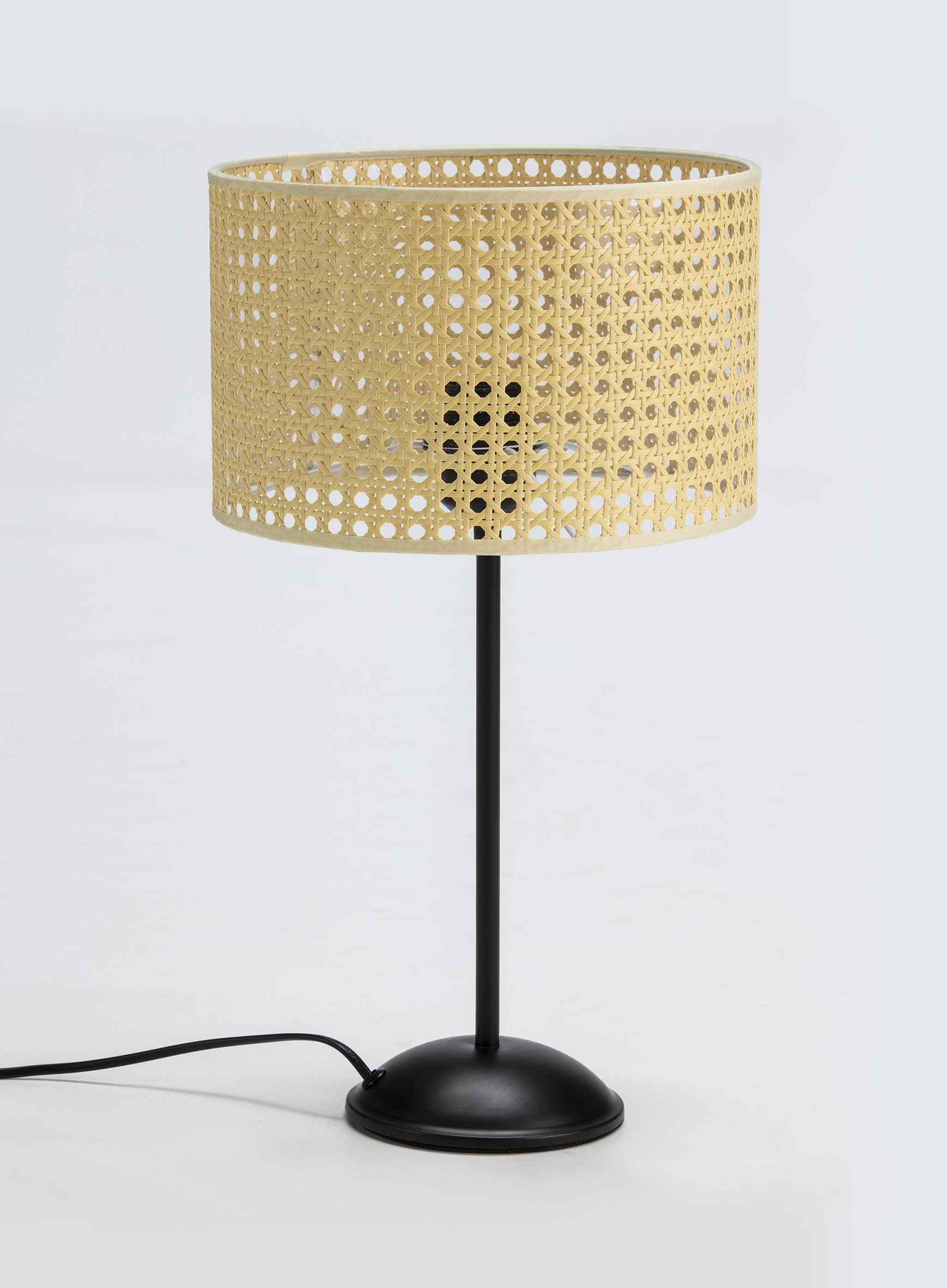 Lámpara de mesa mimbre beige y metal negro E27 45 cm