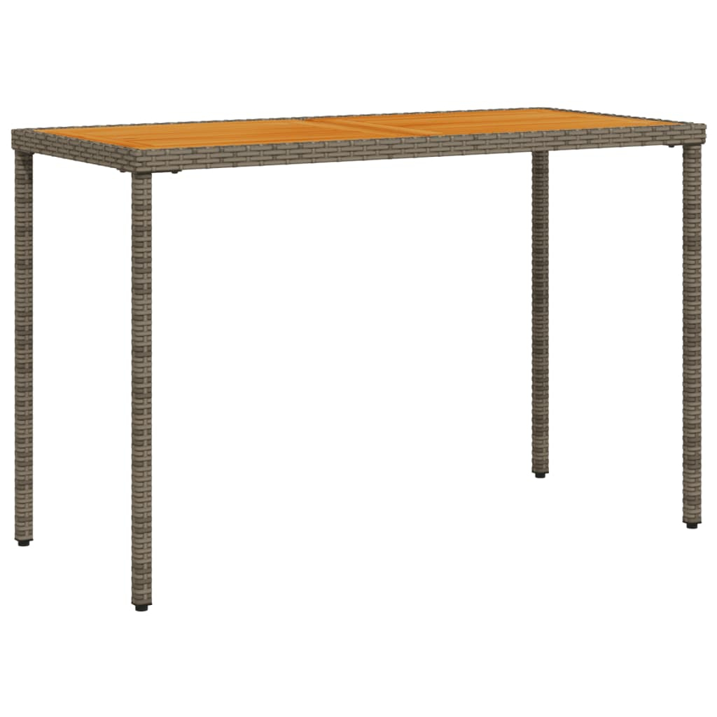 vidaXL mesa de jardín superficie de madera ratán pe gris 115x54x74 cm